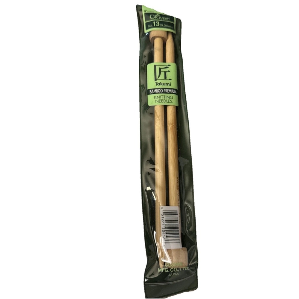 Clover Takumi Bamboo Single Point 2pk Knitting Needles 9" - No. 13‎ (9.0 mm) New
